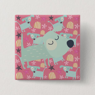 Dogs, Stars, and Flowers 15 Cm Square Badge
