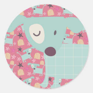 Dogs, Stars, and Flowers Classic Round Sticker