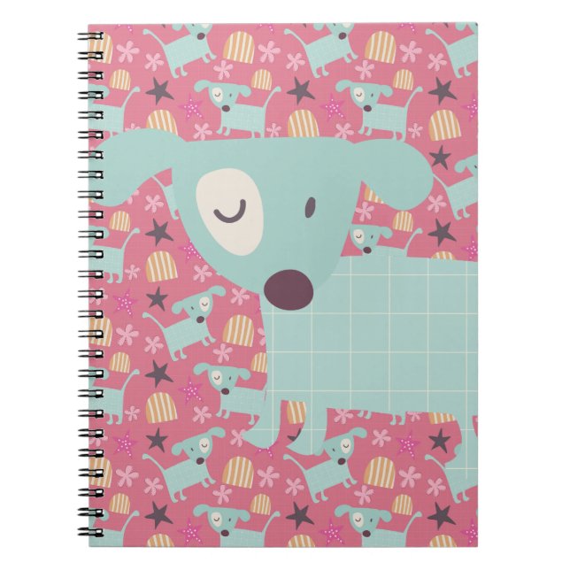 Dogs, Stars, and Flowers Spiral Notebook (Front)