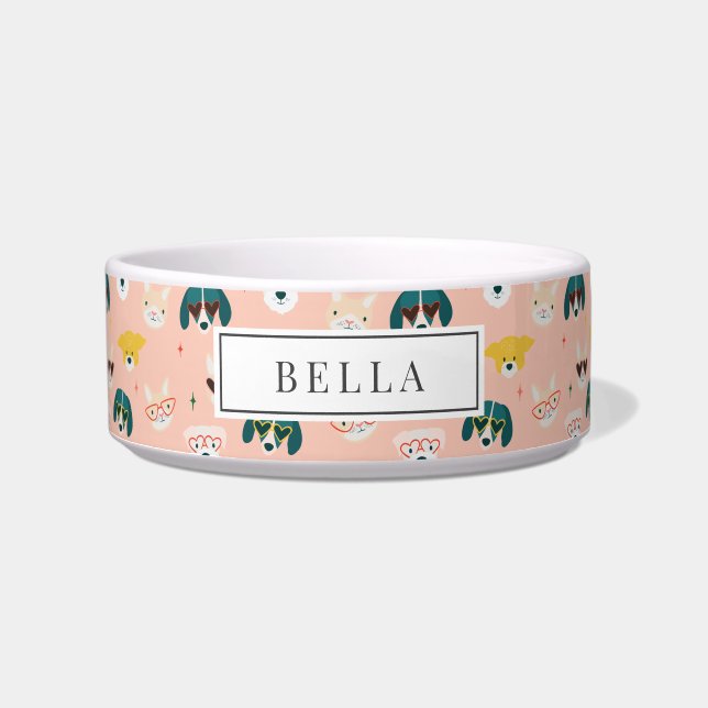 Dogs Sunglasses Glasses Pink Name Pet Bowl (Front)