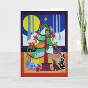 Dogs Under the Christmas Tree Holiday Card