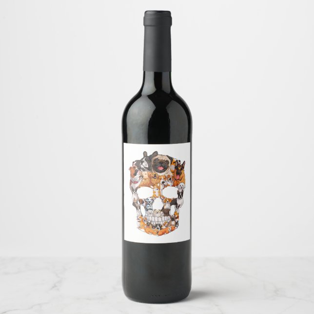 Dogs Wearing Ghost Costume Funny Dog Halloween  Wine Label (Front)