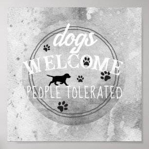dogs welcome people tolerated grey and white decor
