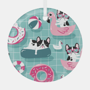 Dogs with pool floats, vintage pattern. glass tree decoration