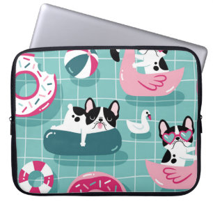 Dogs with pool floats, vintage pattern. laptop sleeve