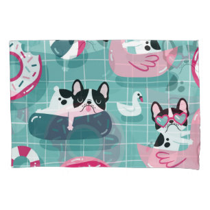 Dogs with pool floats, vintage pattern. pillowcase
