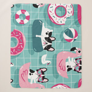 Dogs with pool floats, vintage pattern. sherpa blanket