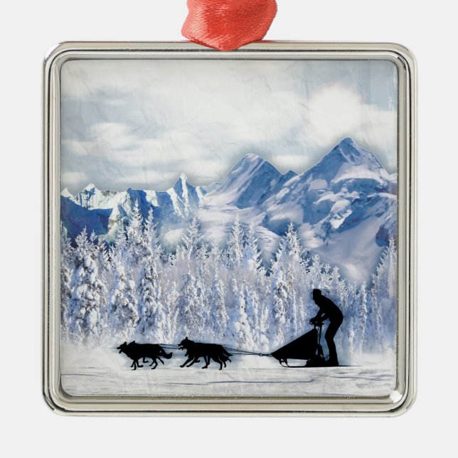 Dogsledding Metal Tree Decoration (Front)