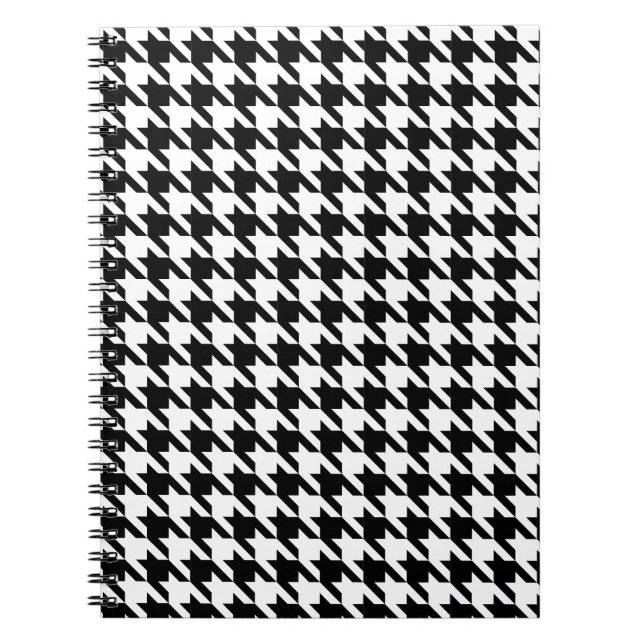 Dogtooth, Houndstooth pattern in Black&White Spiral Notebook (Front)