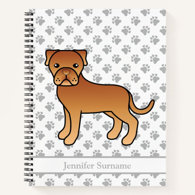 Dogue De Bordeaux Cute Cartoon Dog & Custom Text Notebook (Front)