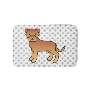 Dogue De Bordeaux Cute Cartoon Dog & Paws Bath Mat