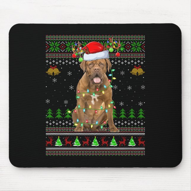 Dogue De Bordeaux Dog Ugly Christmas Sweaters Holi Mouse Pad (Front)