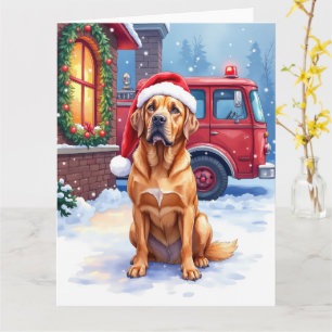 Dogue de Bordeaux Firefighter Station Santa Hat Card