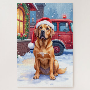 Dogue de Bordeaux Firefighter Station Santa Hat Jigsaw Puzzle