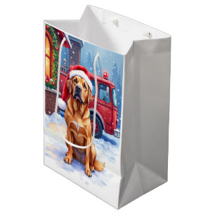Dogue de Bordeaux Firefighter Station Santa Hat Medium Gift Bag