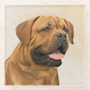 Dogue de Bordeaux Painting - Cute Original Dog Art Glass Coaster