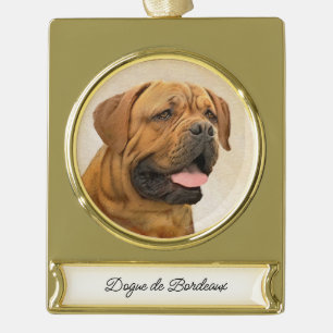 Dogue de Bordeaux Painting - Cute Original Dog Art Gold Plated Banner Ornament