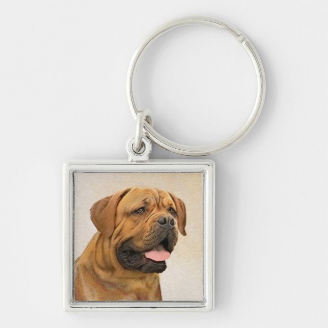 Dogue de Bordeaux Painting - Cute Original Dog Art Key Ring (Front)