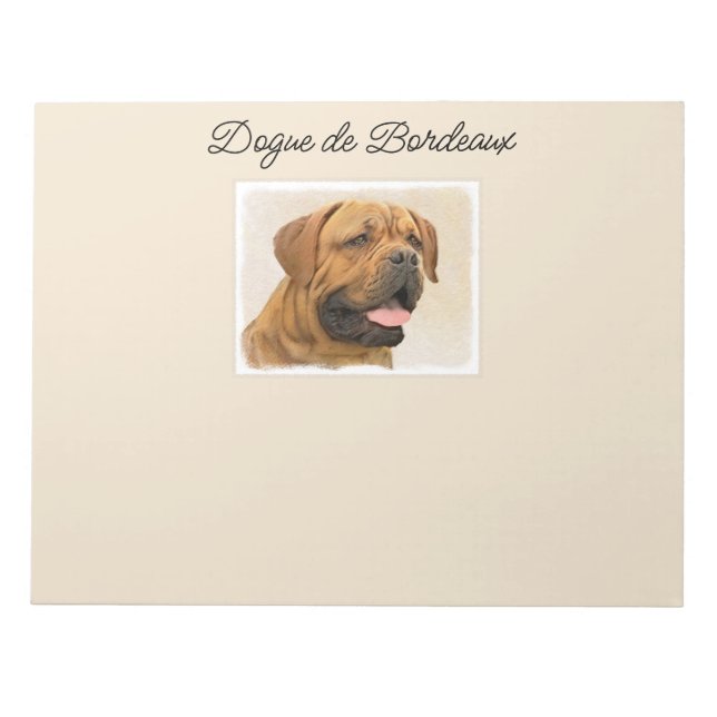 Dogue de Bordeaux Painting - Cute Original Dog Art Notepad (Front)
