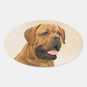 Dogue de Bordeaux Painting - Cute Original Dog Art Oval Sticker
