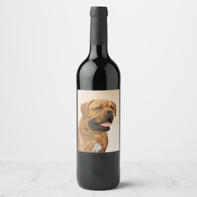 Dogue de Bordeaux Painting - Cute Original Dog Art Wine Label (Front)