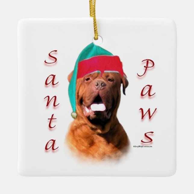 Dogue de Bordeaux Santa Paws Ceramic Ornament (Front)