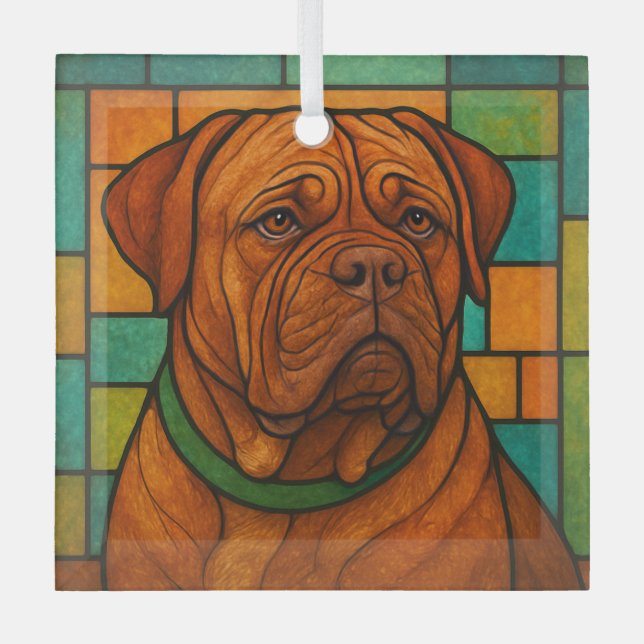 Dogue de Bordeaux "Stained Glass"  Glass Tree Decoration (Front)