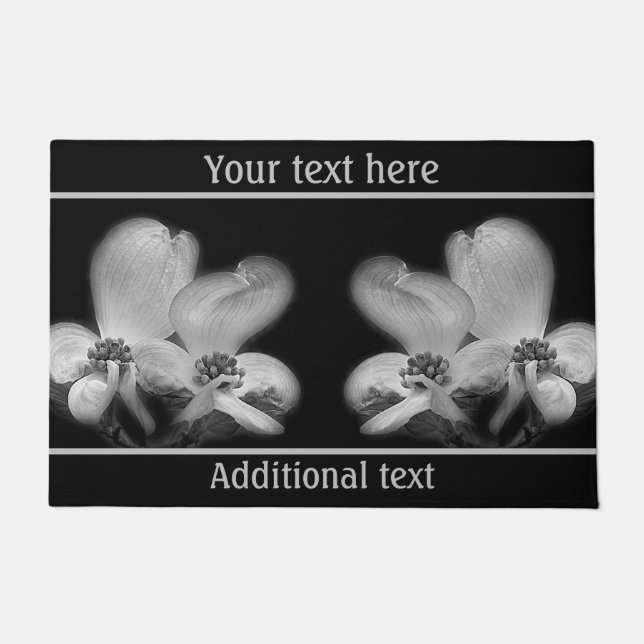 Dogwood Blossoms In Black And White Personalised Doormat (Front)