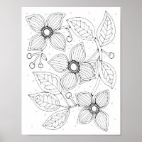 Dogwood Flower Gem Colouring Page Art Poster