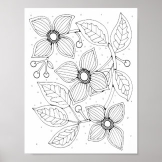 Dogwood Flower Gem Colouring Page Art Poster