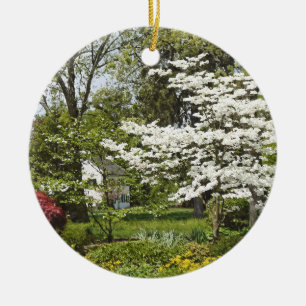 Dogwood in Front of White House Ceramic Tree Decoration