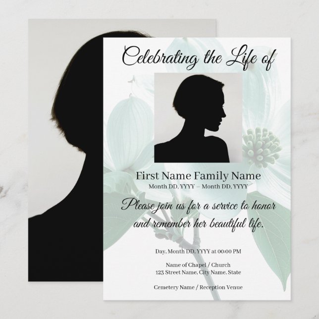 Dogwood memorial invitation (Front/Back)