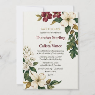 Dogwood, Oak Leaf & Acorn Botanical Elegant Save Invitation
