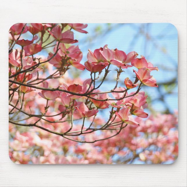 Dogwood Pink Tree Flowers mousepad Blue Sky (Front)