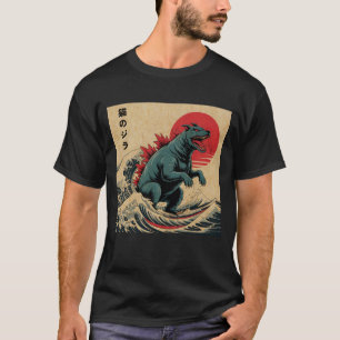 Dogzilla Cat Japanese Dog Lover Sunset Waving Japa T-Shirt