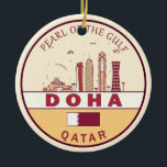 Doha Qatar City Skyline Emblem Ceramic Tree Decoration<br><div class="desc">Doha minimalist,  colourful art design featuring monuments and landmarks of the city in Qatar.</div>