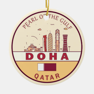 Doha Qatar City Skyline Emblem Ceramic Tree Decoration