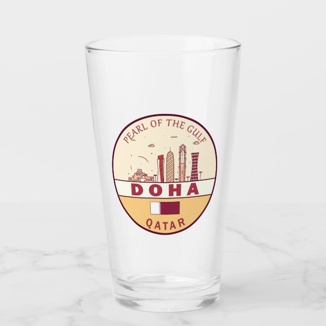 Doha Qatar City Skyline Emblem Glass (Front)