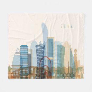 Doha, Qatar   City Skyline Fleece Blanket