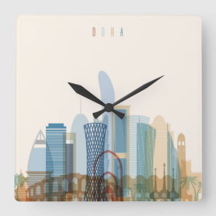 Doha, Qatar   City Skyline Square Wall Clock