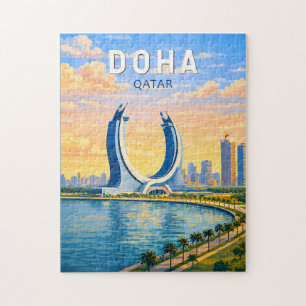 Doha Qatar Illustration Travel Art Vintage Jigsaw Puzzle