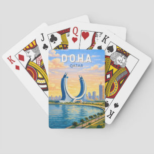 Doha Qatar Illustration Travel Art Vintage Playing Cards