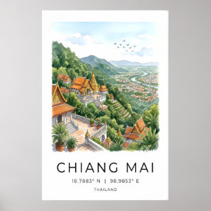 Doi Suthep Temple Print Chiang Mai Watercolor Art