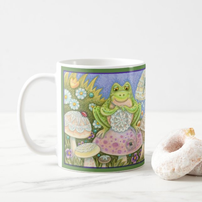 Doilies Make A Hoppy Home FROG MUG *Green (With Donut)