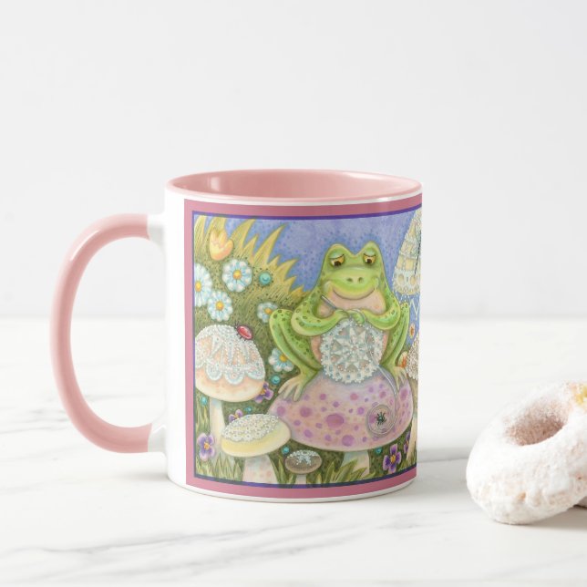 Doilies Make A Hoppy Home FROG MUG *Pink (With Donut)