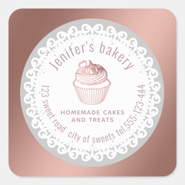 Doily lace rose gold Homemade cupcakes and treats Square Sticker (Front)