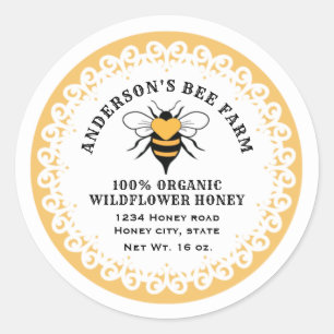 Doily lace vintage bee logo honey jar classic round sticker