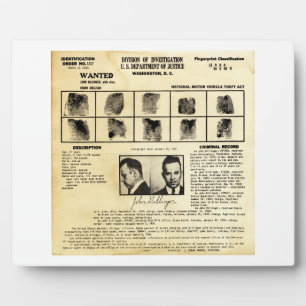 DOJ Identifcation order 1217 John Dillinger Plaque