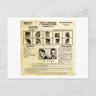 DOJ Identifcation order 1217 John Dillinger Postcard