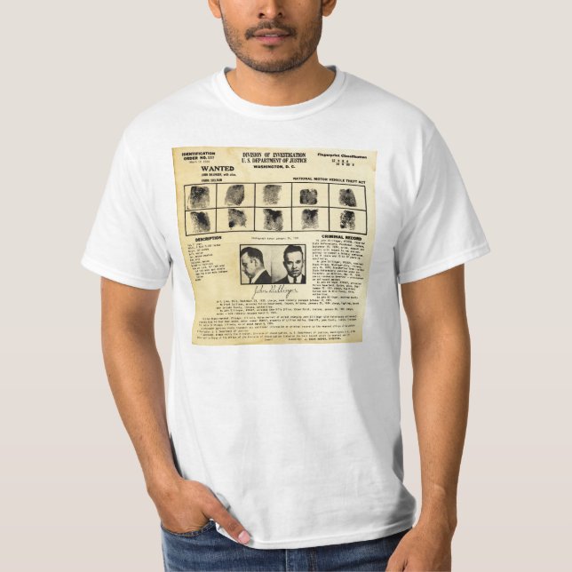 DOJ Identifcation order 1217 John Dillinger T-Shirt (Front)
